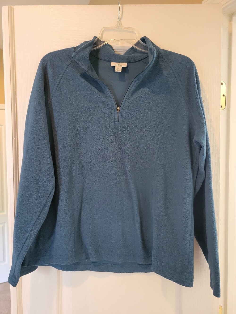 LL Bean Classic Fleece Quarter Zip Jacket Womens Size L Blue Outdoor Trail Cozy